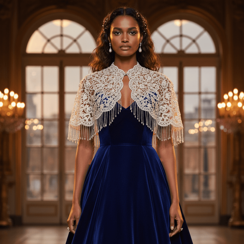 Lacy detachable collar on an elegant evening dress